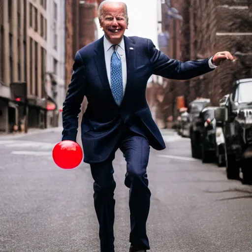 Image similar to joe biden carrying 1 0 0 bouncy balls, fashion photography, vogue street fashion tribeca, vsco photo, high definition