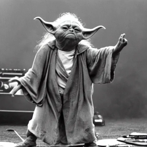 Image similar to yoda performing at woodstock