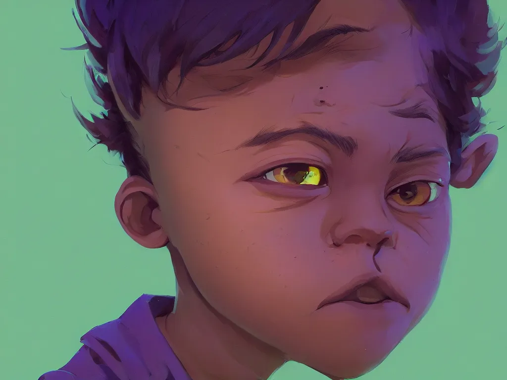 Image similar to kid with symmetrical beauty face, green flowers of marijuana purple glow hemp cannabis, behance hd, by jesper ejsing, by rhads, makoto shinkai, lois van baarle, ilya kuvshinov, rossdraws global illumination, golden ratio