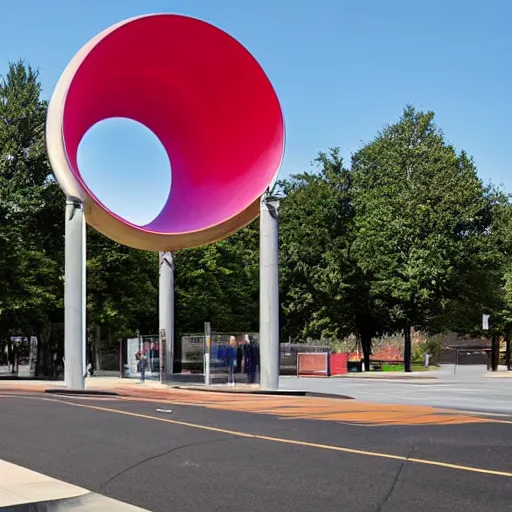 Prompt: A suburban bus stop designed by Anish Kapoor