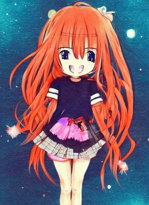 Image similar to drawn anime girl, cute outfit, posing, crayon art, very silly looking, very anime