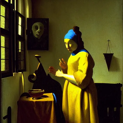 Image similar to Vermeer painting of Cthulhu