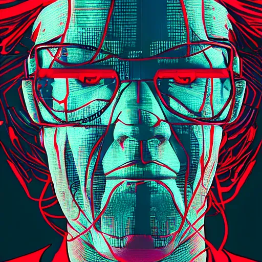 Image similar to cyberpunk benjamin franklin as the leader of a futuristic communist society, cybernetics, sharp lines, digital, artstation, colored in