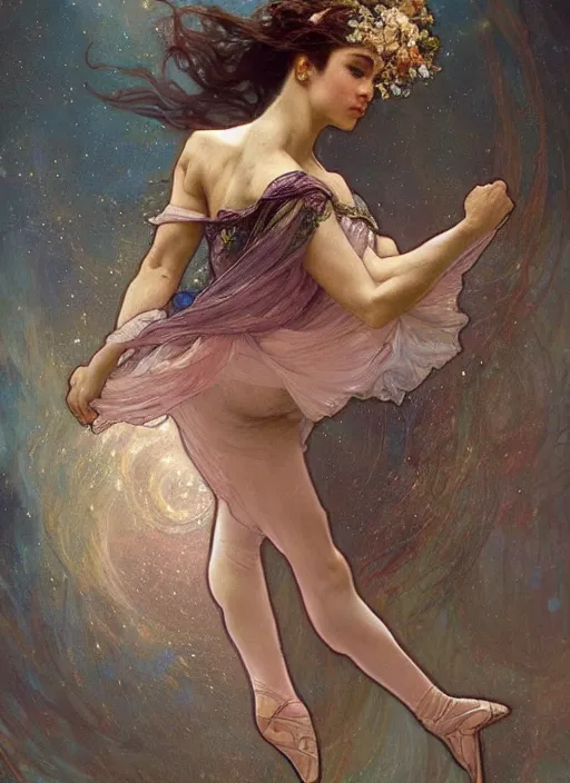 Image similar to a beautifull intricate gemstone painting of a dancing ballerina, reflexions, verry high details by william turner art, greg rutkowski and alphonse mucha, trending on artstation, very very detailed, masterpiece, muted colors