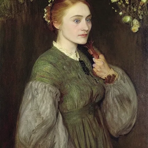 Image similar to a true-to-life portrait of Saoirse Ronan painted by John Everett Millais