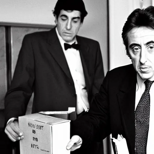 Prompt: Al Pacino, in his role as Michael Corleone, returns a parcel to the Post Office,