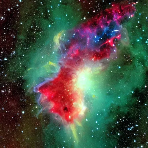 Image similar to a nebula in the shape of a kiwi bird