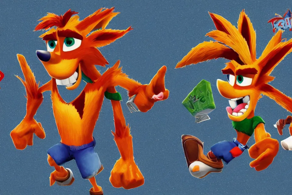 Image similar to concept sketches of crash bandicoot, micro detail