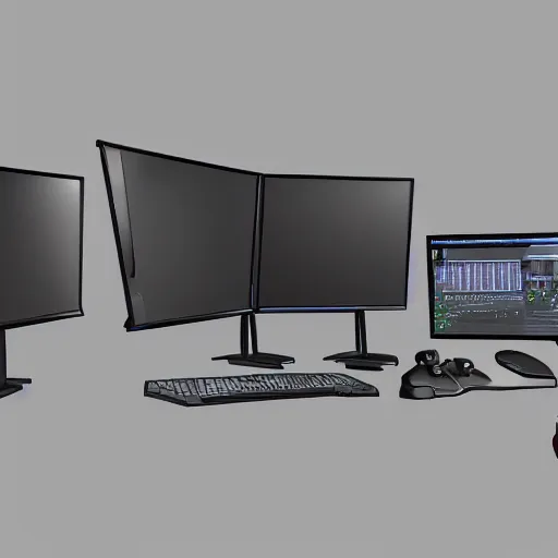 Prompt: a gamers dream setup, 4 k, render, concept art,