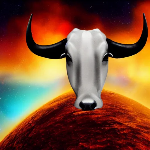dreamybull head floating across the universe, highly
