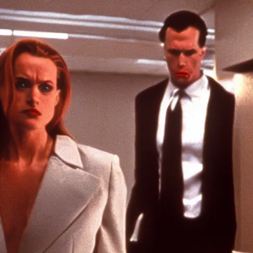 Prompt: TV running in American Psycho (1999)