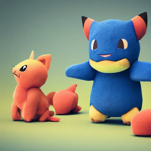 Image similar to pokemon desconocidos cutie stuffed animal friends, unreal ungine 5, octane render, cinema 4 d