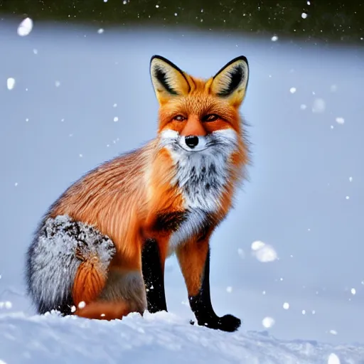 Prompt: a picture of a red fox in the snow