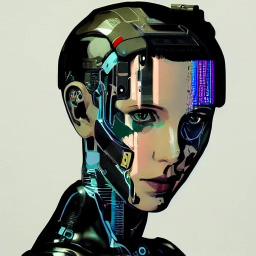 Image similar to Portrait of cyborg Millie Bobby Brown by Yoji Shinkawa