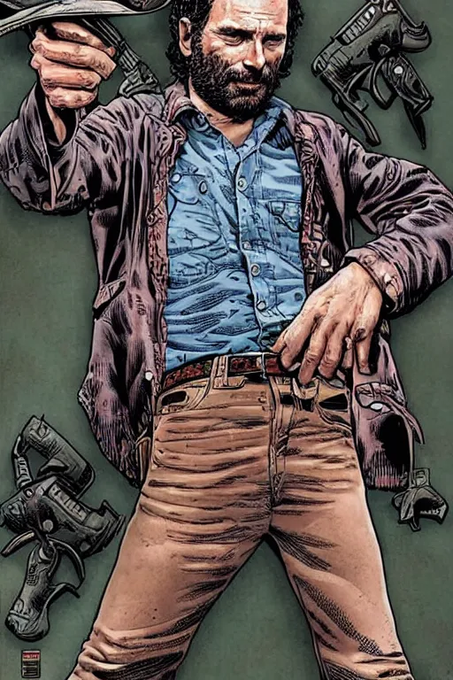 Prompt: portrait of rick grimes missing his right hand. comic accurate. art by glenn fabry.