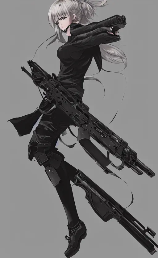 Image similar to highly detailed, high resolution, character design art, stunning, volumetric lightning, realistic guns, girls frontline style, matte, sharp focus, 150mm, illustration, artstation, by kuvshinov ilya, professional result, realistic anatomy, simple design, realistic hand gestures