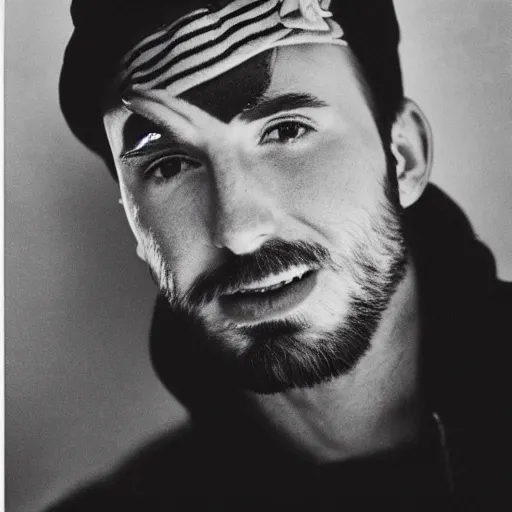 Prompt: Ansel Adams photograph of Chris Evans