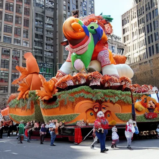 Prompt: pictures of Danny Devito as a Macy's Thanksgiving Day parade float