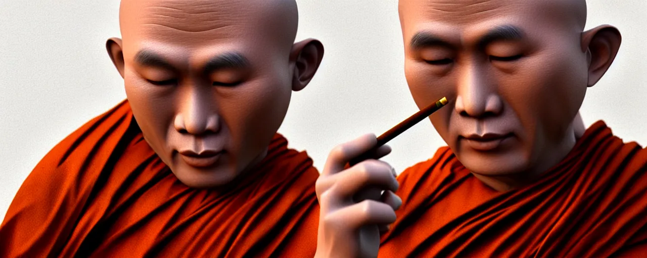 Image similar to Thailand Buddhist monk Smoking Weed, realistic, trending on artstation, high quality, highly detailed