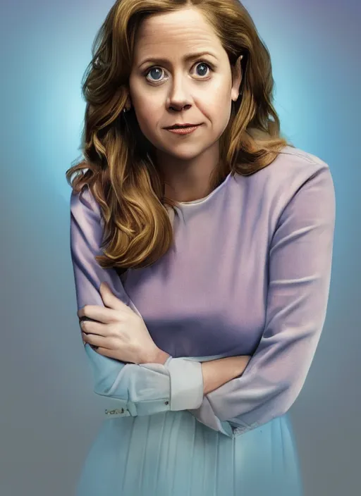 Prompt: ( ( ( hyperrealist portrait of jenna fischer as pam beesly ) ) ) by mike campau, head and torso, red background photorealistic, octane render, vibrant colors, unreal engine, dynamic lighting, perfect factions, very detailed faces, intricate detail, trending on artstation, poster, volumetric lighting, 4 k, award winning