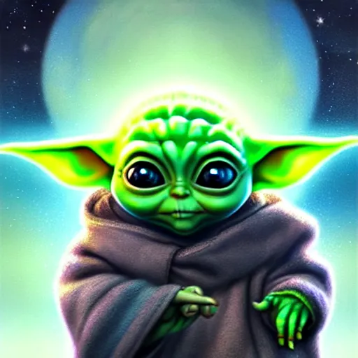 Image similar to an cosmic space lithograph of baby yoda, by stanley artgerm lau, wlop, rossdraws, james jean, andrei riabovitchev, marc simonetti, and sakimichan, tranding on artstation