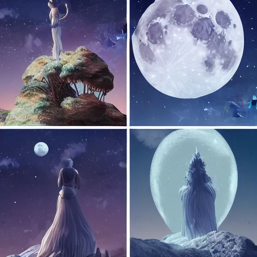 Prompt: scenery of the celestials,moon,photo collage, trending on artstation , ultrafine details, highly detailed art