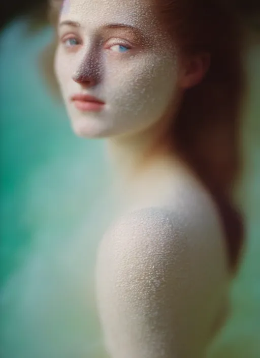 Image similar to Kodak Portra 400, 8K, soft light, volumetric lighting, highly detailed, britt marling style 3/4 ,portrait photo Close-up portrait photography of a beautiful woman how pre-Raphaelites, the face emerges from Pamukkale, thermal waters flowing down white travertine terraces, inspired by Ophelia paint ,and hair are intricate with highly detailed realistic beautiful flowers , Realistic, Refined, Highly Detailed, interstellar outdoor soft pastel lighting colors scheme, outdoor fine art photography, Hyper realistic, photo realistic