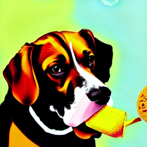 Image similar to painting of a dog eating ice cream