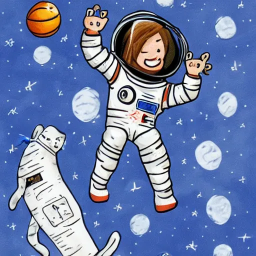 Image similar to An astronaut playing basketball with cats in space