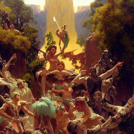 Image similar to limbo party on mount olympus matte painting gaston bussiere, craig mullins, j. c. leyendecker