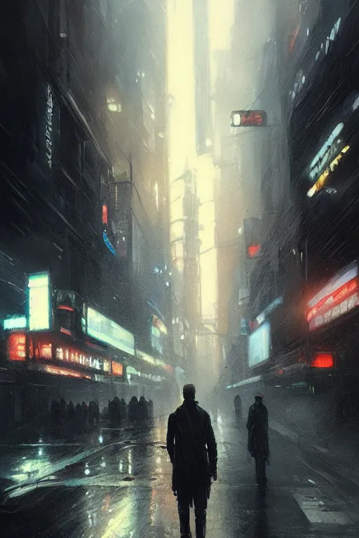 Image similar to busy street view, blade runner, by greg rutkowski, highly detailed portrait, digital painting, artstation, concept art, smooth, sharp foccus ilustration, artstation hq