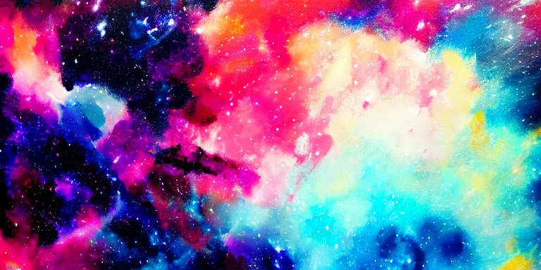 Image similar to a beautiful dramatic abstract acrylic high contrast painting with paint splotches on a white background of geometric shaped nebula by viktoria lapteva trending on artstation