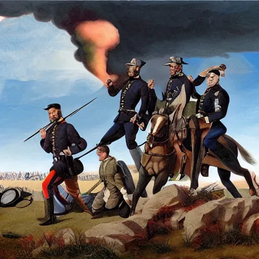 Prompt: Civil War battle of gettysburg but all the soldiers are Elon musk, painting, painted by michelangelo, 8k