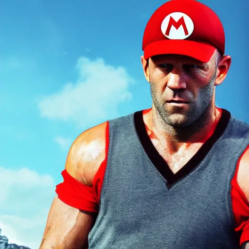 Prompt: cell shaded photo of jason statham as mario