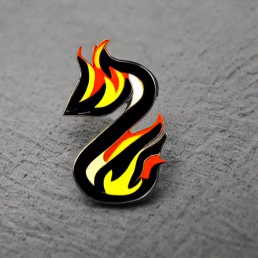 Image similar to a diamond enamel pin depicting a minimalistic clean graphic illustration fire flames warning label, smooth curves