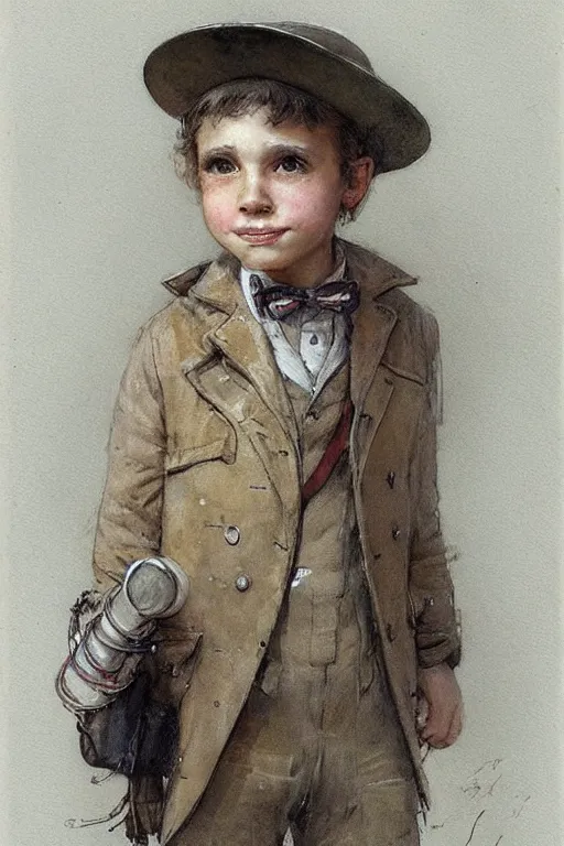 Image similar to (((((portrait of boy dressed as retro sciencepunk explorer costume . muted colors.))))) by Jean-Baptiste Monge !!!!!!!!!!!!!!!!!!!!!!!!!!!