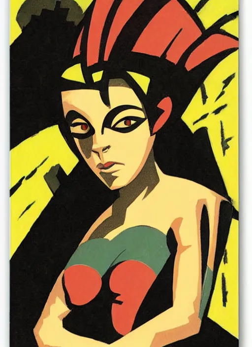 Image similar to a portrait of a pretty sewer punk young lady by aaron douglas