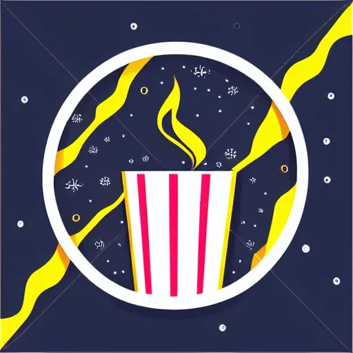 Image similar to vector futurist style logo for with a popcorn on fire with mirrorshades, clean composition, symmetrical