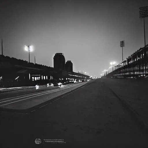 Image similar to art deco sports stadium, chicago, city, dark city, film noir, olympics event 1930's, moody lighting, cinematic, movie frame, Road to Perdition