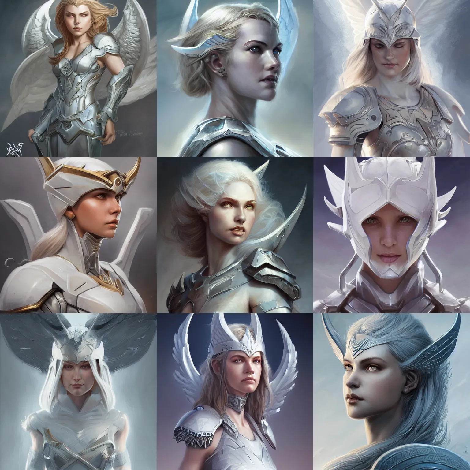 Prompt: white ceramic valkyrie, halo, d & d, fantasy, highly detailed, headshot, digital painting, trending on artstation, concept art, sharp focus, illustration, art by artgerm and greg rutkowski and magali villeneuve