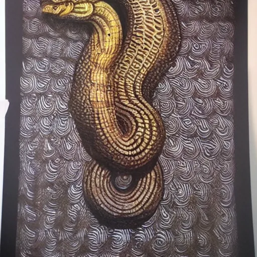 Prompt: naga serpent god airbrush painting, honeycomb structure, highly detailed, intricate, beautiful craftsmanship, famous artist,