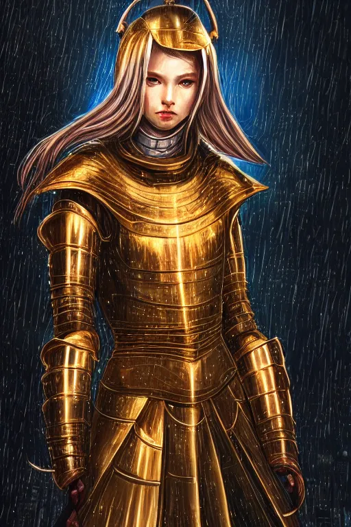 Prompt: portrait holy and divine young knights of Zodiac girl, golden and copper armor, in futuristic heavily raindrop ruin tokyo rooftop cyberpunk night, ssci-fi, fantasy, intricate, very very beautiful, elegant, neon light, highly detailed, digital painting, concept art, human anatomy, soft light, hdri, smooth, sharp focus, illustration, art by tian zi and craig mullins and WLOP and alphonse mucha