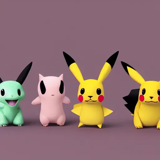 Image similar to pokemon cutie stuffed animal friends, unreal ungine 5, octane render, cinema 4 d