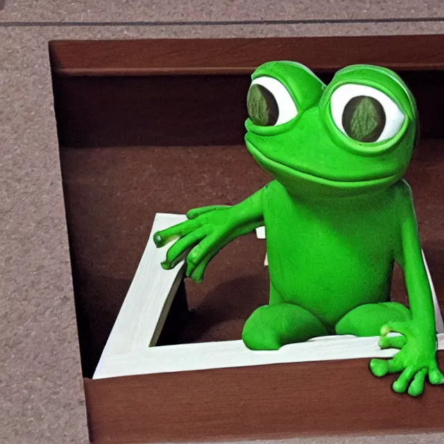 Prompt: pepe the frog in a casket, meme