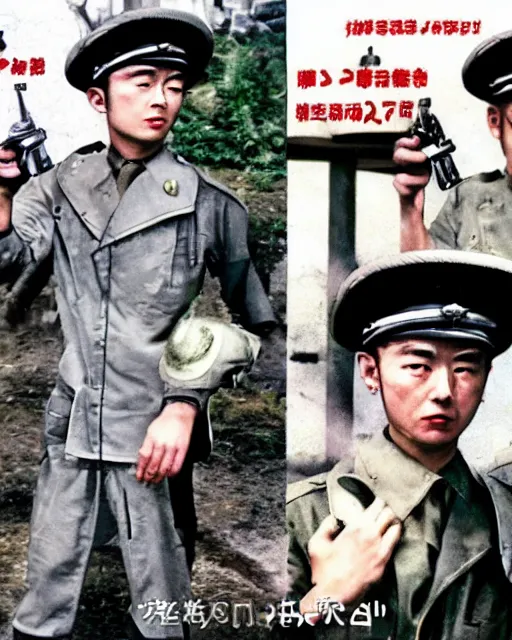 Image similar to Photos of a Kerberos Panzer Cop, hyperreal, Atmospheric, 1950s Japan, full Color, Science Fiction