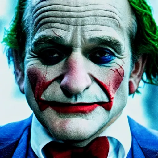 Image similar to stunning awe inspiring ( robin williams ) as the joker 8 k hdr movie still atmospheric lighting