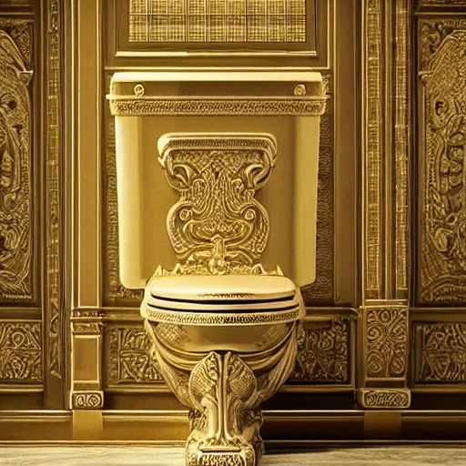 Image similar to a toilet made from solid gold. highly detailed, ornate, photorealistic