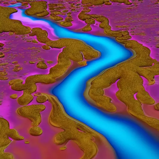 Image similar to god spills colorful rivers from a sky, fantasic rain, render, octane render, 3 d, unreal engine, raytracing, 8 k