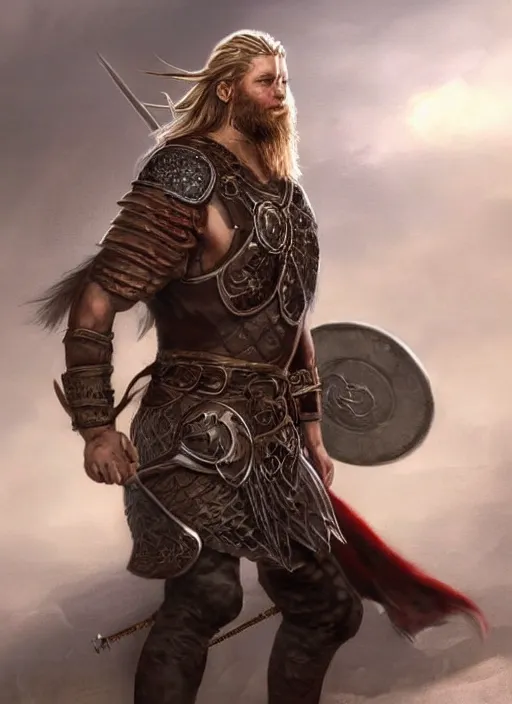 Image similar to aesthetic digital illustration of a kneeling viking warrior, by anne stokes | dirty and bloody, concept art, character concept, matte background. unreal engine, finalrender, centered, deviantart, artgerm