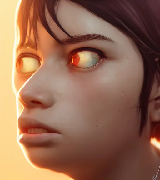 Image similar to highly detailed macro shot of a female portrait with a look of disgust, unreal engine, loish, rhads, makoto shinkai and tom bagshaw, reflective global illumination, god rays, detailed and intricate environment